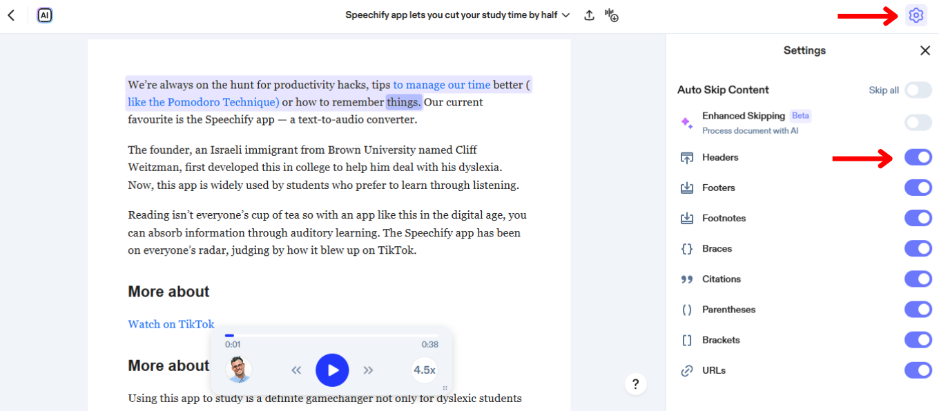 How to Skip Content on the Speechify Web App